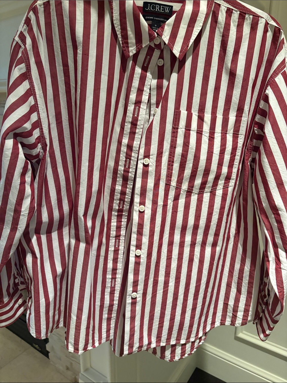 J. Crew Maroon and White Vertical Stripe Casual Button-Down Shirt